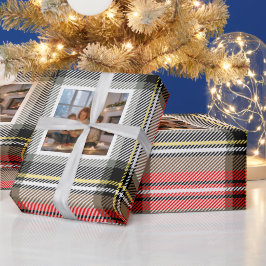 Persoonlijk geruit kerstfoto cadeaupapier