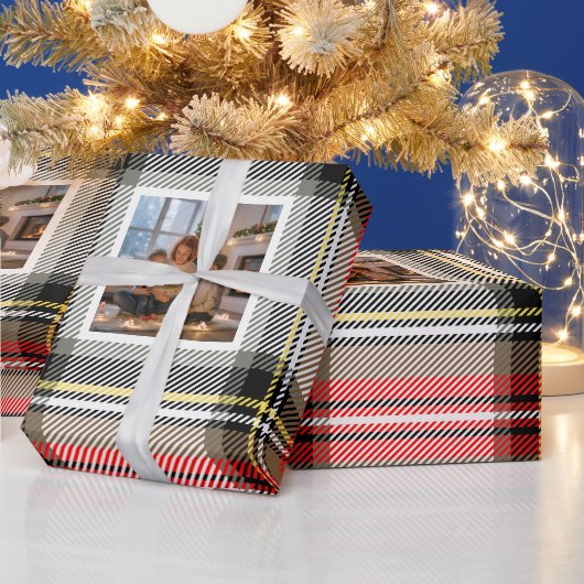 Persoonlijk geruit kerstfoto cadeaupapier (Feestdagen)