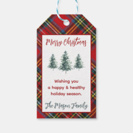 Persoonlijk geruite flanel, Kerstboom Cadeaulabel