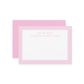 Persoonlijk geruite roze kinderkatoen notitiekaartje (Voorkant / Achterkant in situ)