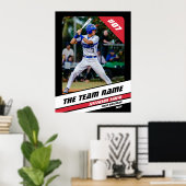 Persoonlijk Geschenk Honkbalspeler Zwart Wit Rood Poster (Thuiskantoor)