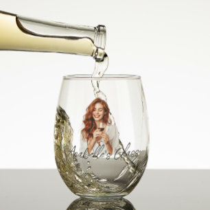 Persoonlijk geschenk met foto en naam monogram wijnglas zonder voet
