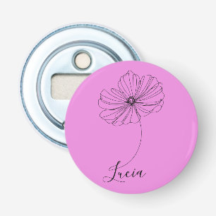 Persoonlijk geschenk oktober Cosmos geboortebloem Button Flesopener