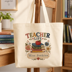 Persoonlijk Geschenk voor Leraren met Bloemendesig Grote Tote Bag