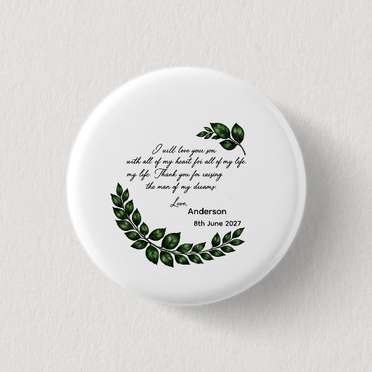 Persoonlijk geschenk voor moeder van de bruidegom ronde button 3,2 cm (Voorkant)