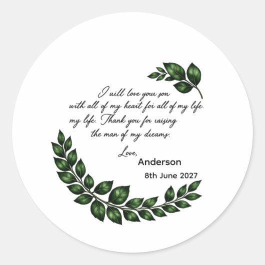 Persoonlijk geschenk voor moeder van de bruidegom ronde sticker (Voorkant)