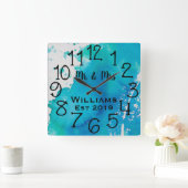 Persoonlijk Geschilderd Blauw en Wit Aquarel Op Ma Vierkante Klok (Huis)