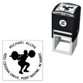 Persoonlijk gewichtheffer silhouet ronde adres  zelfinktende stempel (In situ)