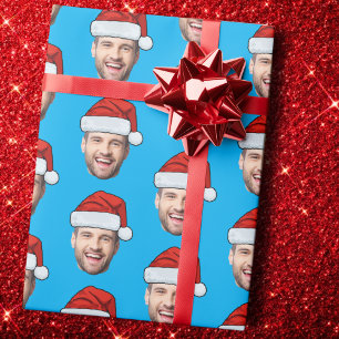 Persoonlijk gezicht Kerstman Hoed Blauw Cadeaupapi Cadeaupapier