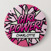 Persoonlijk GIRL POWER-stripboek Roze Ronde Button 4,0 Cm (Voorkant)