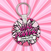 Persoonlijk GIRL POWER-stripboek Roze Sleutelhanger