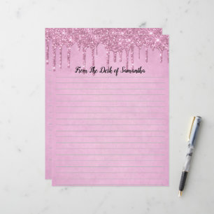 Persoonlijk glinsterend roze gelinieerd schrijfpap