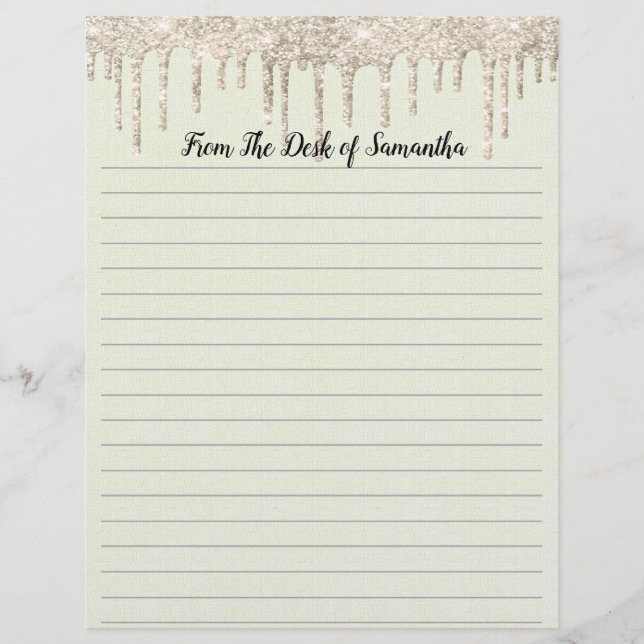 Persoonlijk glitterlijnt briefpapier met druip-eff briefhoofd (Voorkant)