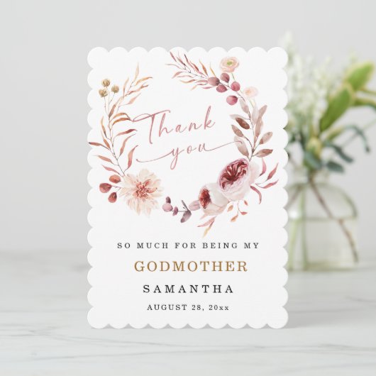 Persoonlijk Godmoeder dank je kaart (Staand voorkant)