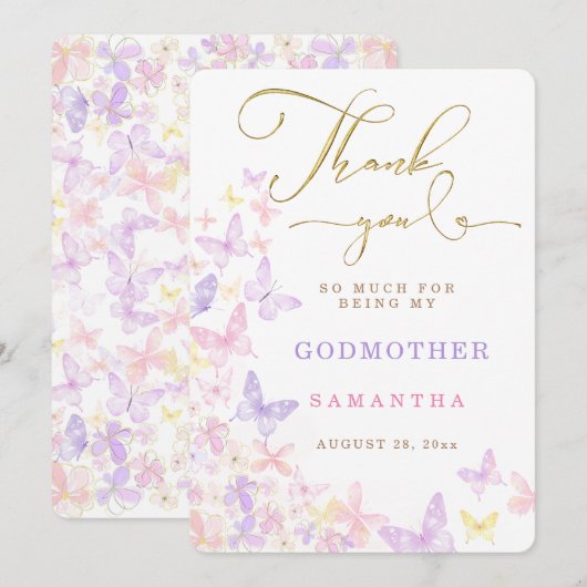 Persoonlijk Godmoeder dank je kaart (Voorkant / Achterkant)