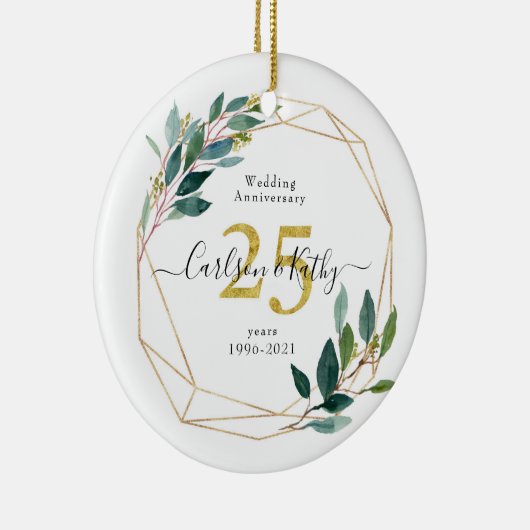 Persoonlijk Gold Greenery 25 Jubileum Keramisch Ornament (Rechts)