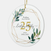 Persoonlijk Gold Greenery 25 Jubileum Keramisch Ornament (Links)