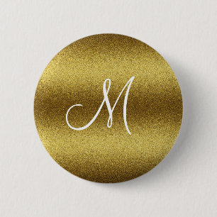 Persoonlijk Golden Glitter Monogram Ronde Button 5,7 Cm