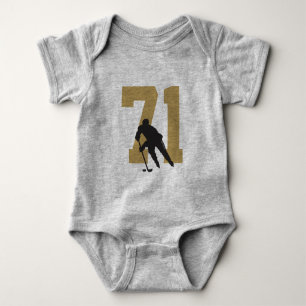 Persoonlijk Golden Hockey Player Number Jersey Romper