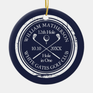 Persoonlijk Golf Hole in One Aandenken Marineblauw Keramisch Ornament