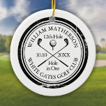 Persoonlijk Golf Hole in One Keepomwille Keramisch Ornament<br><div class="desc">Met een oud stempel-effect klassiek retrodesign. Geef de naam,  het nummer van de locatie en de datum een persoonlijk tintje om een fantastisch golfspel te creëer om dat fantastische gat in één te vieren. Ontworpen door: Thisnotme©</div>