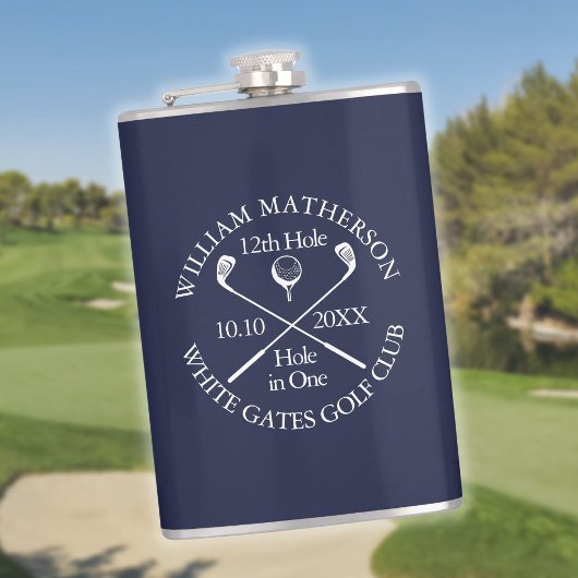 Persoonlijk Golf Hole in One Navy Blauwe Heupfles
