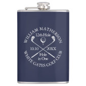 Persoonlijk Golf Hole in One Navy Blauwe Heupfles (Voorkant)