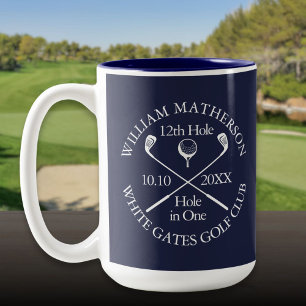 Persoonlijk Golf Hole in One Navy Blauwe Tweekleurige Koffiemok