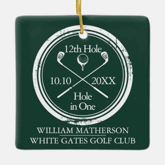 Persoonlijk Golf Hole In One Retro Smaragdgroen Keramisch Ornament (Voorkant)