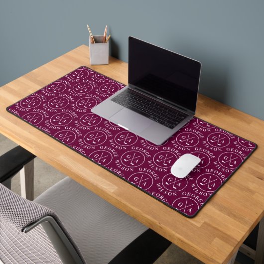 Persoonlijk Golf Monogram Bordeaux Aangepaste Naam Bureaumat (Kantoor 2)