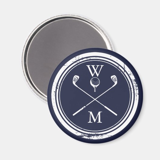 Persoonlijk Golf Monogram Koningsblauw Magneet (Voorkant / Achterkant)
