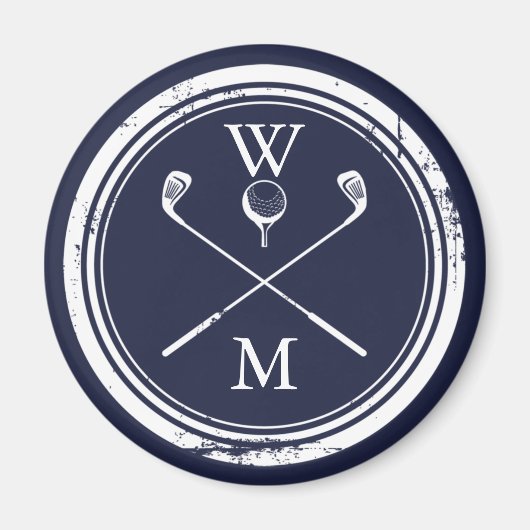 Persoonlijk Golf Monogram Koningsblauw Magneet (Voorkant)