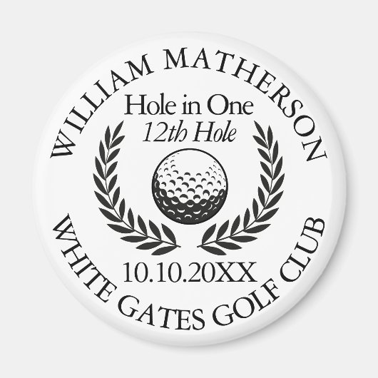 Persoonlijk Golfbal en Krans 'Hole in One' Magneet (Voorkant)