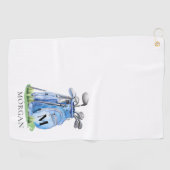 Persoonlijk golfer blauw monogram golfhanddoek (Horizontaal)