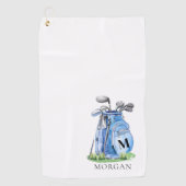 Persoonlijk golfer blauw monogram golfhanddoek (Voorkant)