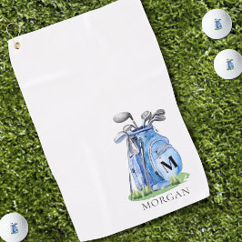 Persoonlijk golfer blauw monogram golfhanddoek