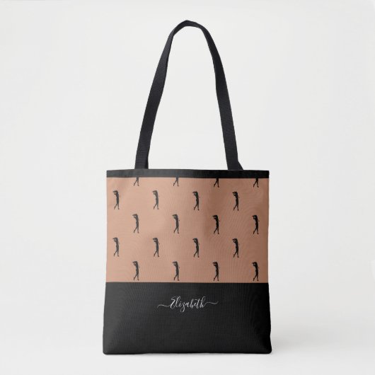 Persoonlijk Golfer Modern Silhouette Brown Black Tote Bag (Voorkant)