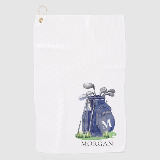 Persoonlijk golfer Navy Blue Monogram Golfhanddoek (Voorkant)