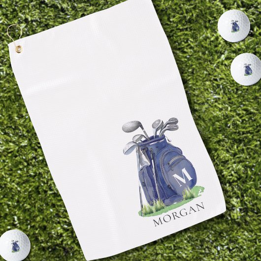 Persoonlijk golfer Navy Blue Monogram Golfhanddoek