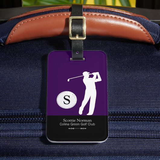 Persoonlijk golfermonogram paars bagagelabel (Voorkant Insitu 2)