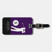 Persoonlijk golfermonogram paars bagagelabel (Voorkant horizontaal)