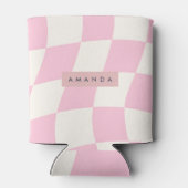 Persoonlijk Golvend Pastel Roze Geruit Blikjeskoeler (Achterkant)