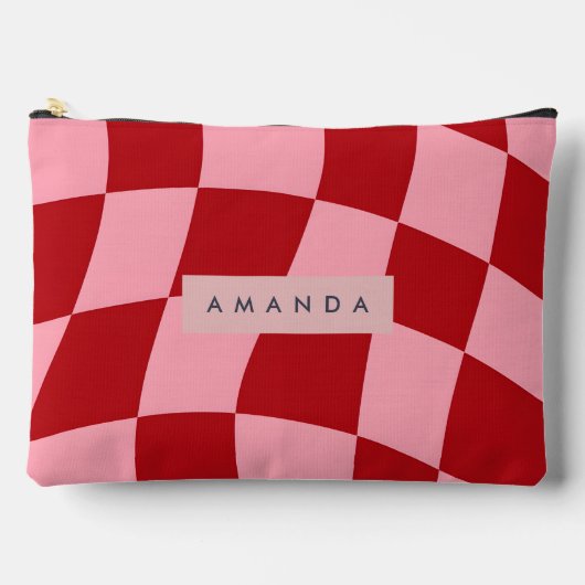 Persoonlijk golvend rood en roze geruit etui (Voorkant)