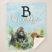 Persoonlijk Gorillachimpansee Oerwoud Monogram Sherpa Deken (Voorkant)