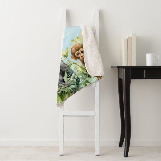 Persoonlijk Gorillachimpansee Oerwoud Monogram Sherpa Deken (In situ)