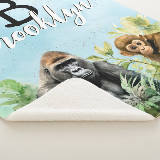 Persoonlijk Gorillachimpansee Oerwoud Monogram Sherpa Deken (3/4)