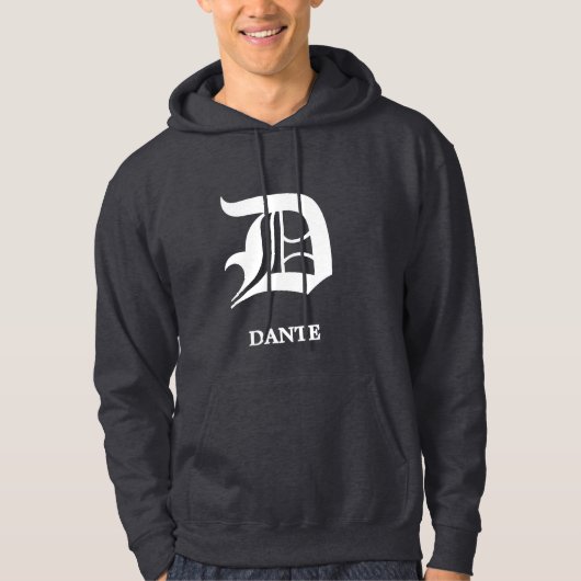 Persoonlijk gotisch zwartletter monogram hoodie (Voorkant)