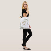 Persoonlijk goud monogram waterverf groen tote bag (Op model)