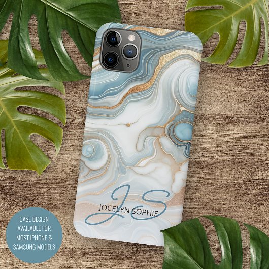 Persoonlijk goud tealblauwe marmeren kunstpatroon Case-Mate iPhone case