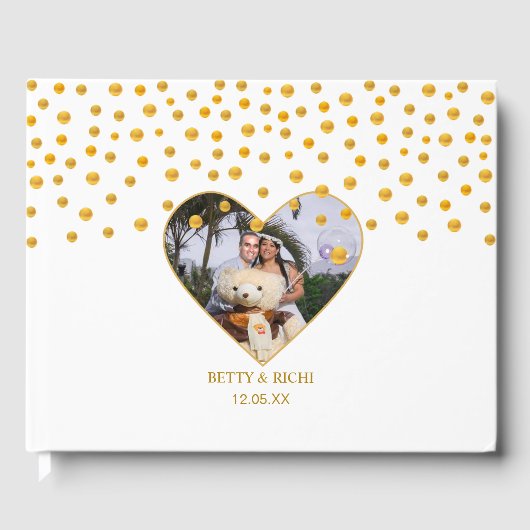 Persoonlijk goudconfetti op wit gastenboek (Voorkant)